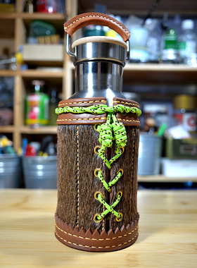 山系露营RRL复古风格不锈钢保温水壶牛皮防摔保护套