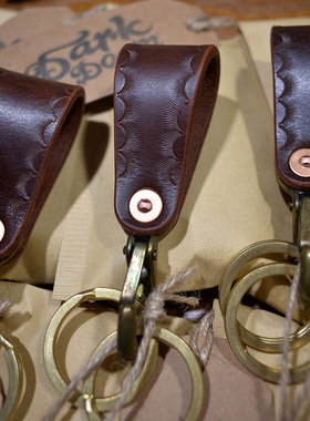 新品vintage阿美咔叽美式复古手工植鞣革牛皮钥匙扣钩RRL做旧风格