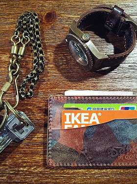 tannergoods风格阿美咔叽美式复古手工迷彩植鞣牛皮零钱包卡包