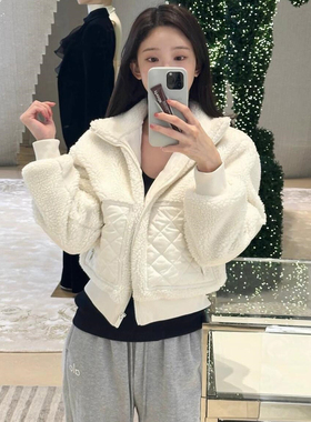 ALO  25秋冬金智秀同款 保暖羊羔毛仿皮草女气质菱格拼接夹棉外套