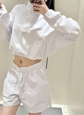 aIo 宋佳机场同款户外防风防晒宽松显瘦半拉链上衣+短裤休闲套装