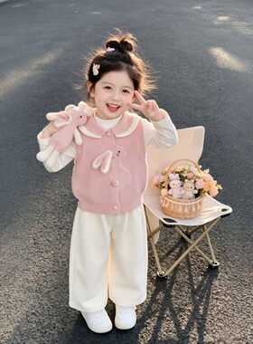 女童毛衣马甲2026秋季新款儿童可爱兔子毛衣开衫宝宝无袖毛衣外套