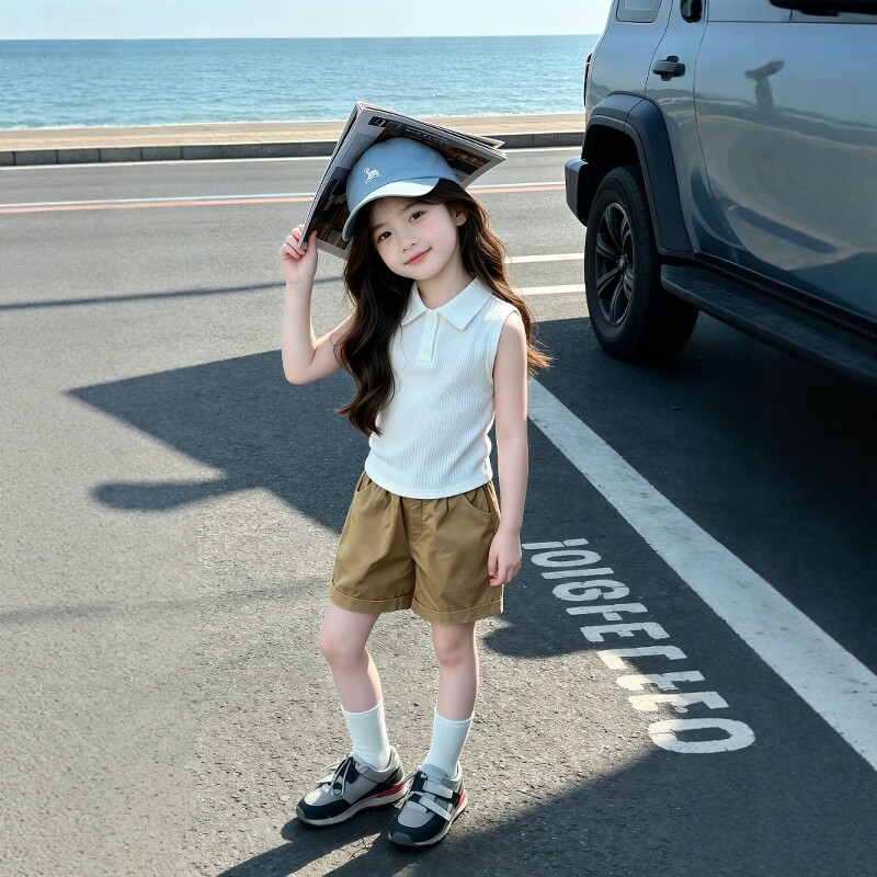 女童上衣2026夏季新款儿童无袖白色T恤衫女宝宝洋气短款翻领背心