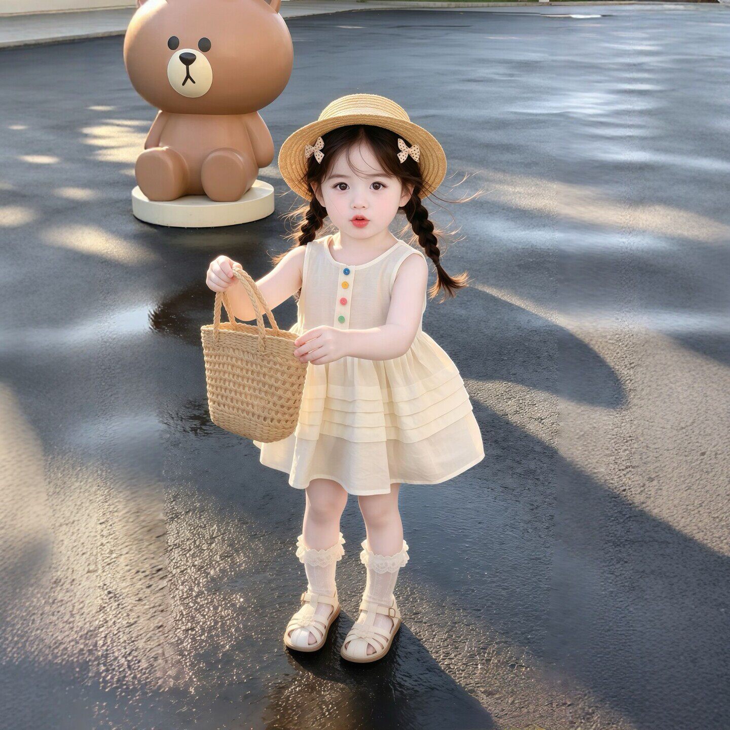 女童连衣裙2026夏季新款儿童可爱彩色扣子公主裙女宝宝时尚背心裙