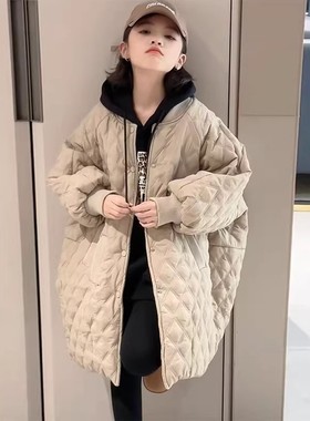 女童冬装绗线棉衣2025儿童冬季新款加棉加厚风衣外套中长款上衣潮