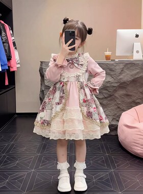 女童春装洛丽塔2026春季新款儿童网纱花边碎花连衣裙洋气印花裙