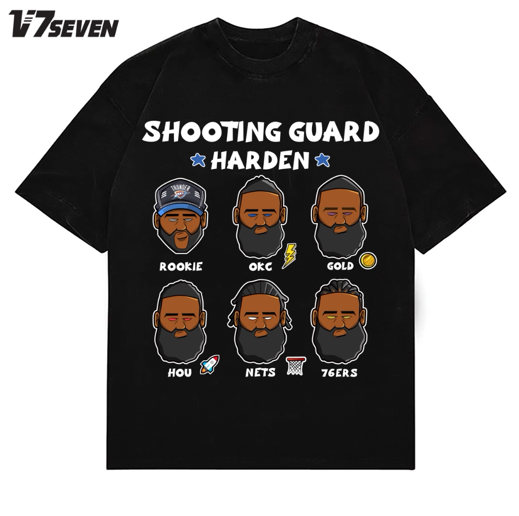 v7seven小众纯棉美式卡通日常哈登职业生涯潮流数码直喷t恤半袖