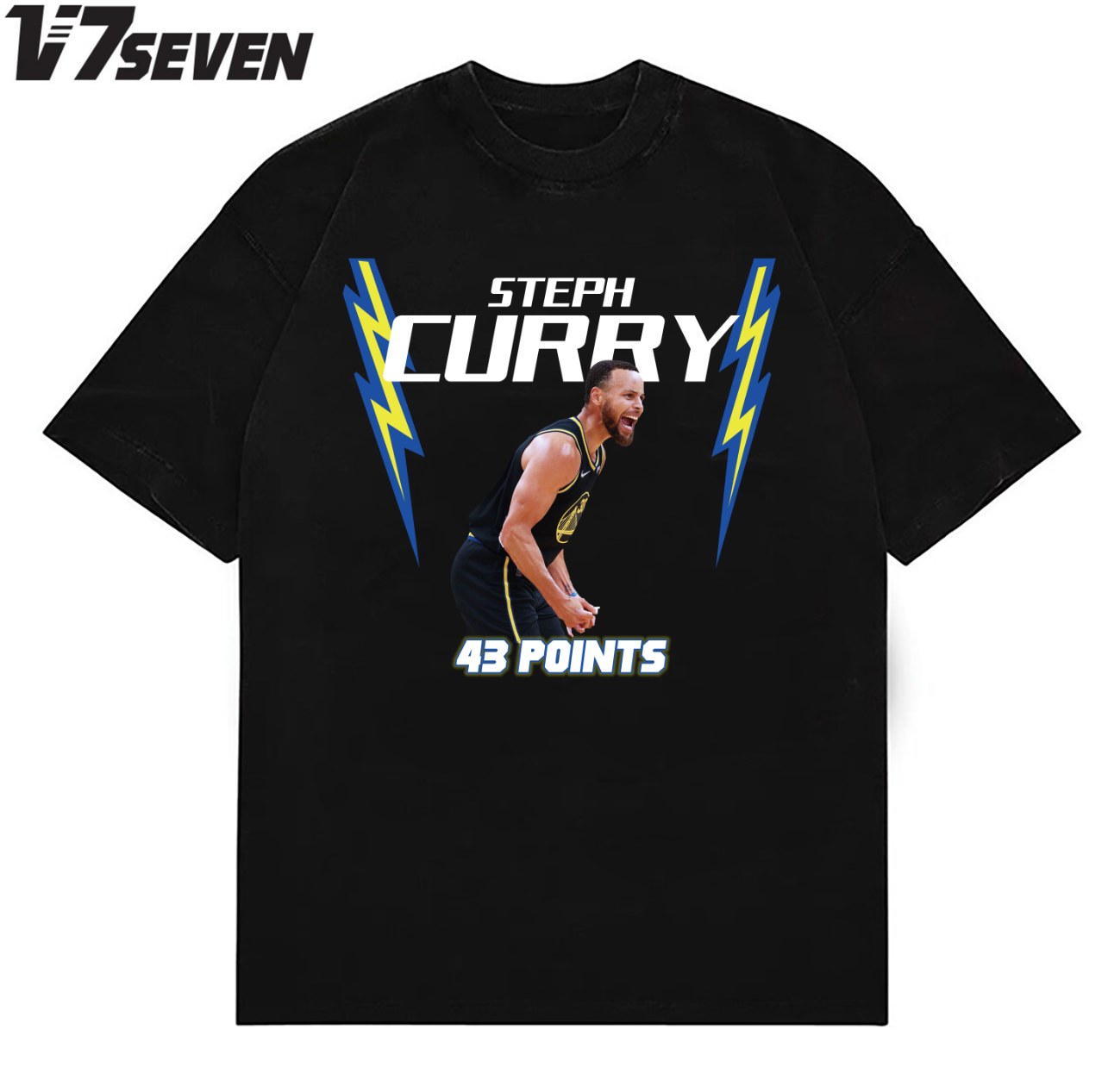 v7seven史蒂芬库里总决赛g4 43分印花白墨直喷t恤