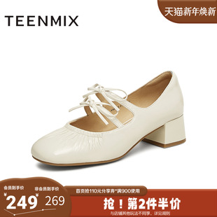 KM063AQ5 蝴蝶结休闲女玛丽珍鞋 天美意2025新款 通勤优雅法式