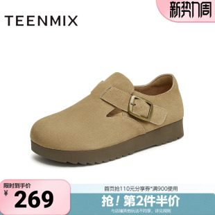 女勃肯鞋 纯色百搭复古半拖鞋 BJ551AM5 商场同款 天美意新款