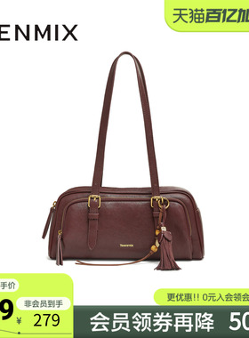 天美意冬新款商场同款手提包纯色百搭复古女单肩包X3209DX5