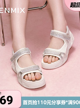 天美意闪钻运动厚底凉鞋女外穿沙滩休闲凉鞋子夏新款CS322BL4