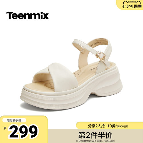 天美意2026夏新款厚底增高小个子百搭透气女一字带凉鞋KI030BL6