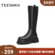 天美意冬新款 长筒靴长靴厚底百搭机车女切尔西靴KQX11DG4