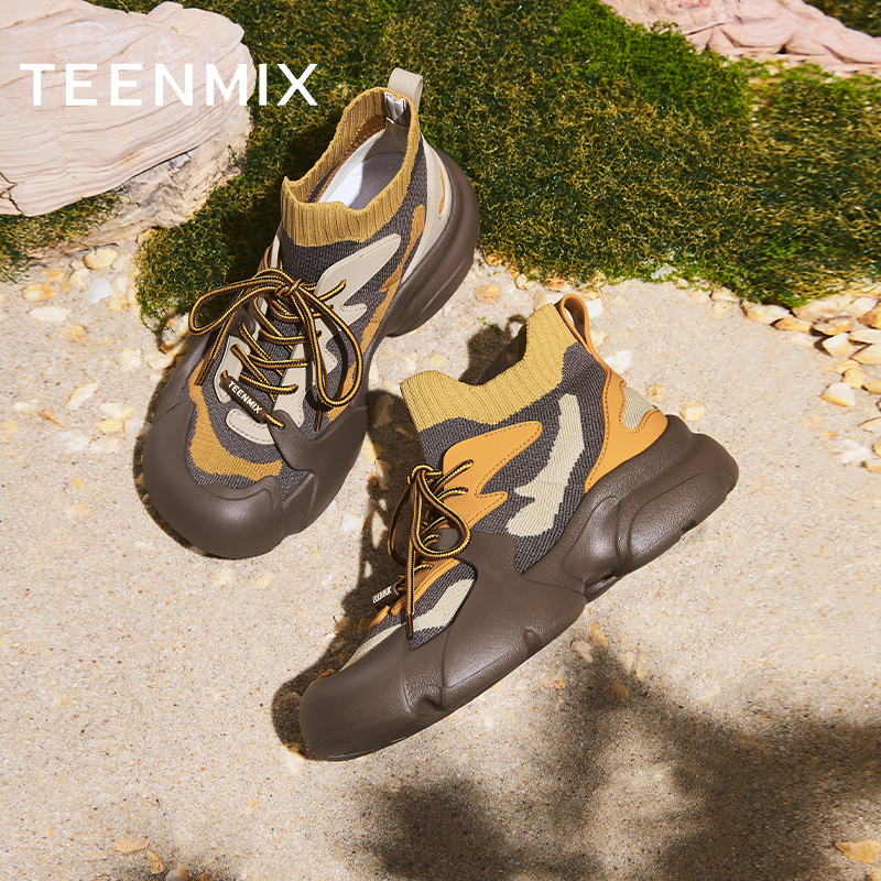 天美意2025春百搭飞织高帮老爹鞋