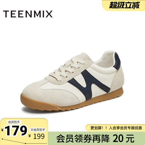 天美意春新款商场同款平跟复古百搭德训鞋女休闲鞋BJ311CM4