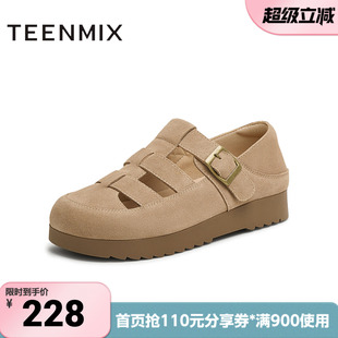 天美意夏季 休闲厚底百搭复古镂空凉鞋 女勃肯鞋 KK026BK5 新款