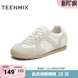 天美意春新款 KG120CM5 潮流休闲系带拼色复古百搭女德训鞋