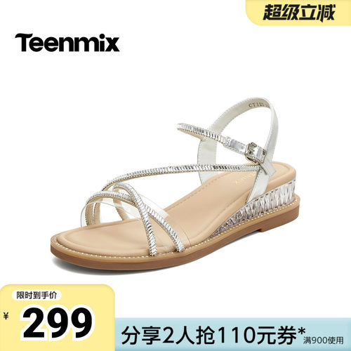天美意2026夏新款商场同款坡跟条带百搭休闲女时装凉鞋CTI23BL6