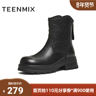 天美意2025冬新款商场同款粗跟英伦复古百搭时装靴女靴BM061DZ5