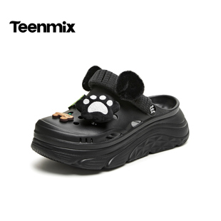 天美意2026夏新款 毛绒鞋 花厚底百搭女洞洞鞋 CMX18BL6 商场同款