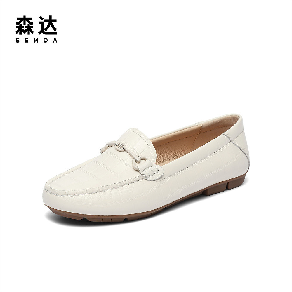 森达乐福鞋女2024春新商场同款休闲马衔扣小皮鞋平底女鞋sxs01aa4