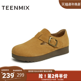 女勃肯鞋 纯色百搭复古半拖鞋 BJ551CM4 商场同款 天美意秋新款