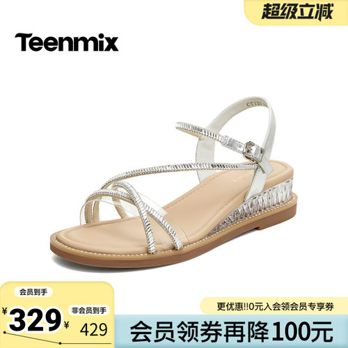 天美意2026夏新款商场同款坡跟条带百搭休闲女时装凉鞋CTI23BL6