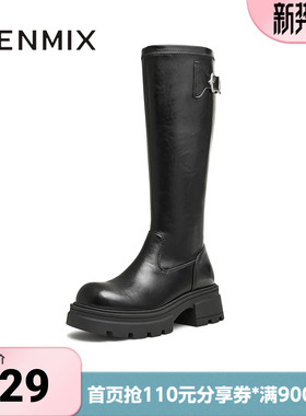 天美意冬新款百搭增高长筒靴显瘦弹力高靴女骑士靴KTX15DG4