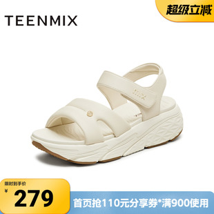 天美意夏季新款商场同款休闲厚底魔术贴女老爹凉鞋CRD13BL5