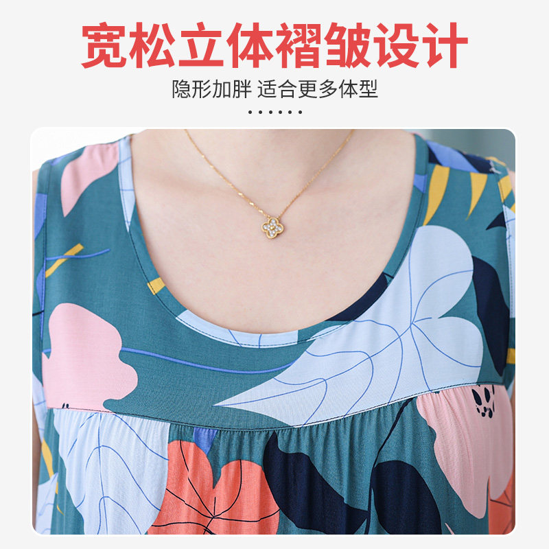 妈妈睡裙女2022年新款无袖薄款中老年人棉绸睡衣外穿大码裙子夏季