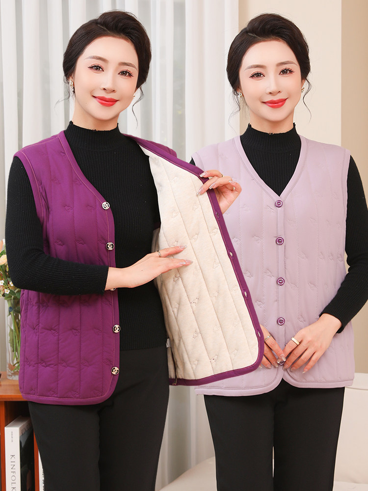 노년을 위한 따뜻한 가디건 여성용 두꺼운 벨벳 조끼 어머니 민소매 조끼 노인 할머니 바닥 이너 속옷