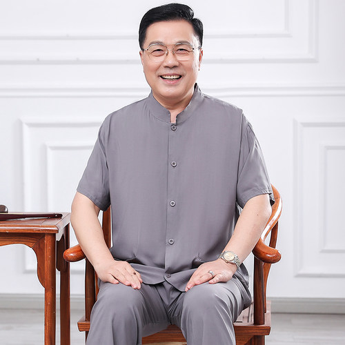 中老年男棉绸睡衣套装