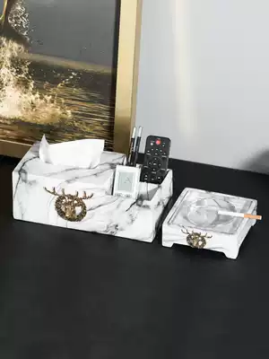 Ashtray Creative personality trend Light luxury modern simple living room household fashion with lid marble pattern ashtray