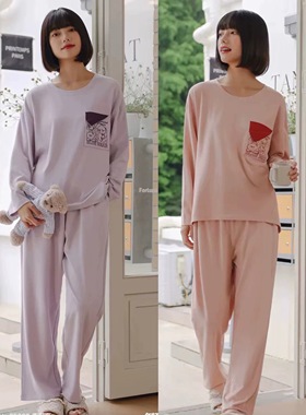 小熊爱家懒人装25秋新款家居服女圆领套头鹅绒蛋白磨毛睡衣85627