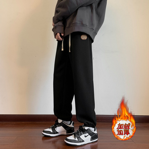 冬季青年网红加绒华夫格束脚中性韩版休闲长裤116p35大货三色入图片