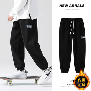 加绒大码男裤冬款50%棉潮男宽松束脚百搭休闲j加绒裤卫裤 2218p65,男装休闲裤,1203-1（原钱塘5012-1）