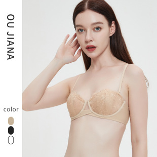 超薄蕾丝兔耳朵软钢圈1 2半杯内衣女聚拢无肩带防滑隐形文胸