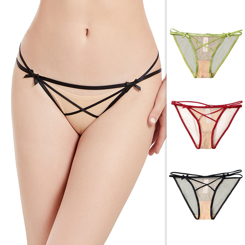 速干网纱美式风性感高开叉镂空绑带比基尼三角裤女士高级低腰内裤