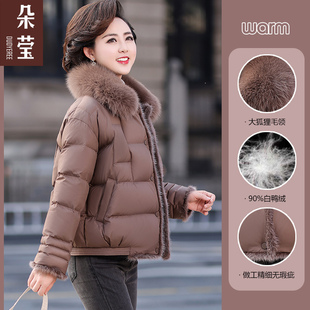 洋气妈妈冬装短款羽绒服外套中年女装加厚棉袄中老年时尚棉衣50岁