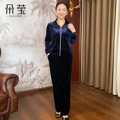 妈妈春秋装金丝绒套装休闲运动服