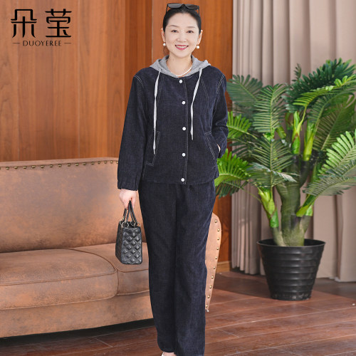 朵莹新款妈妈秋装牛仔套装中老年
