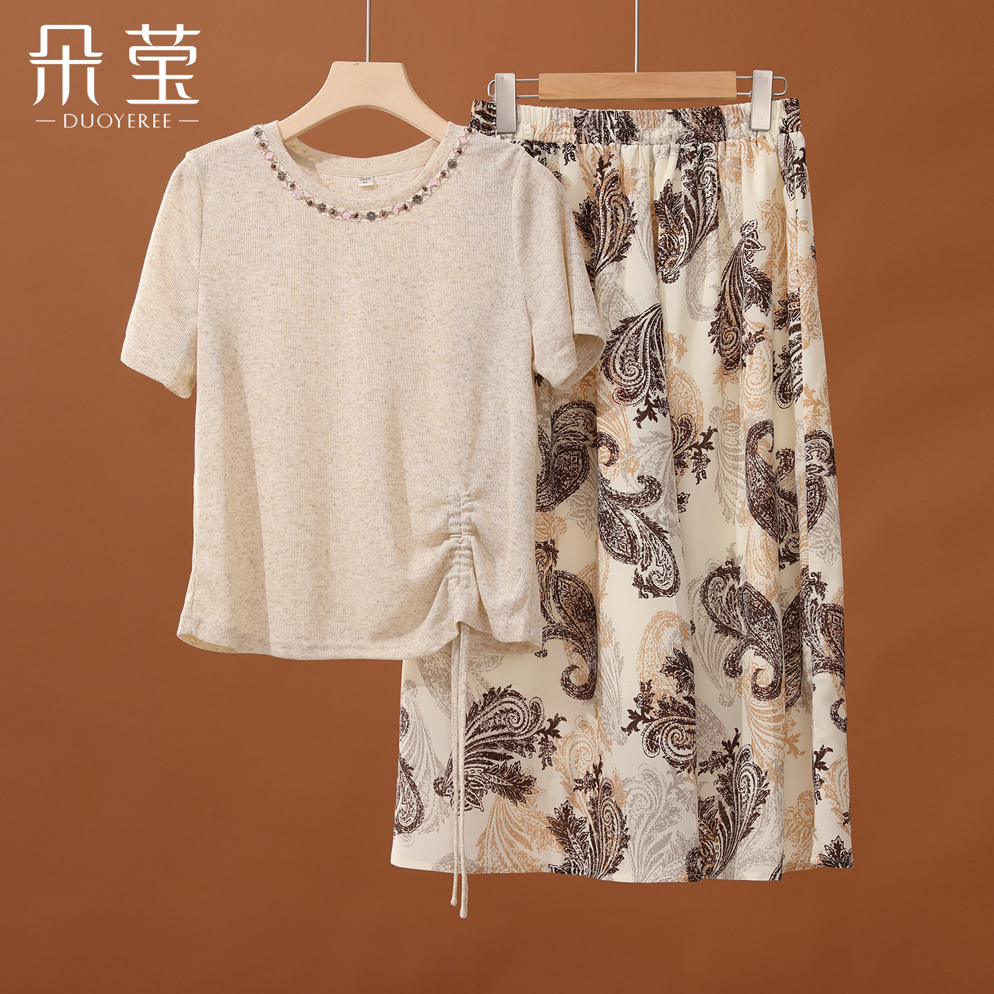 朵莹2026新款妈妈夏装短袖T恤套装中老年女小衫半身裙两件套中年