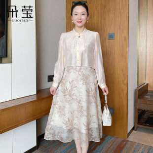 碎花两件套裙子 中年女贵夫人春秋薄款 朵莹妈妈秋装 高贵连衣裙套装