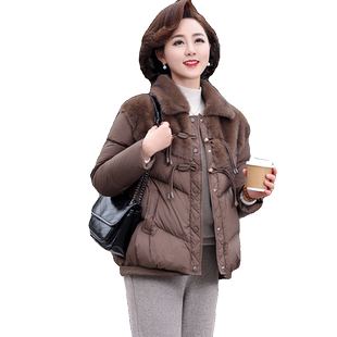 妈妈羽绒服冬装短款2026新款中年女洋气拼接外套中老年人保暖棉袄