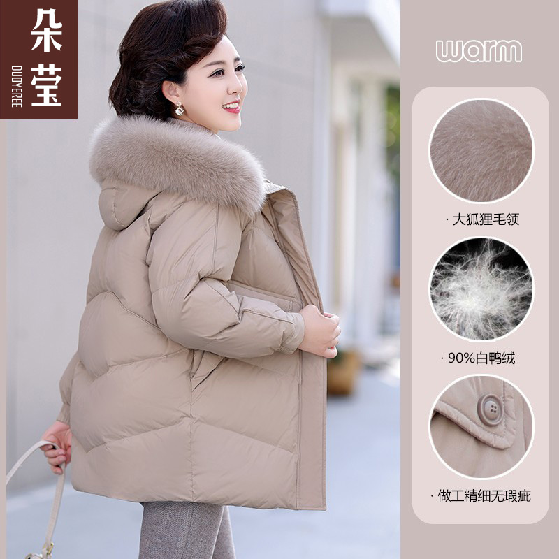 中年妈妈冬装中长款羽绒服大毛领