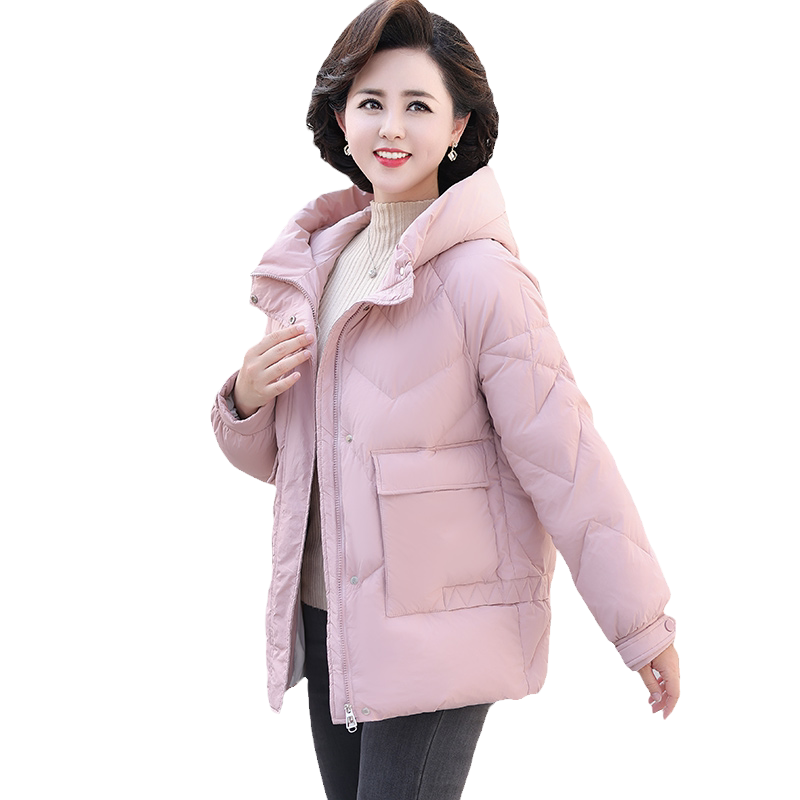 中年妈妈冬装洋气纯色短款羽绒服