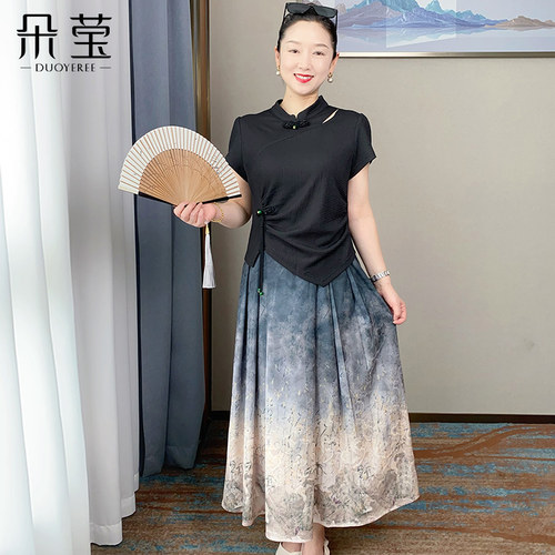 中年妈妈夏装新中式两件套裙子