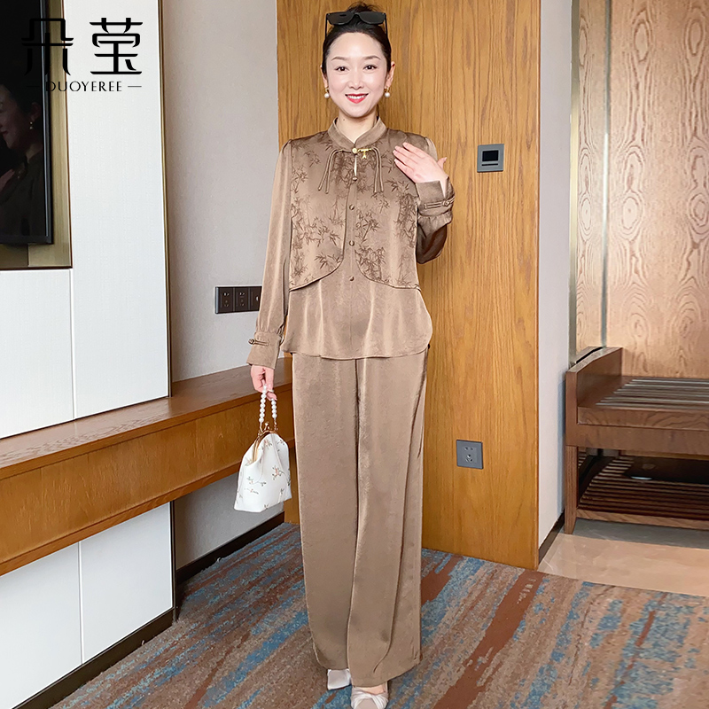 妈妈春秋装新款套装新中式上衣