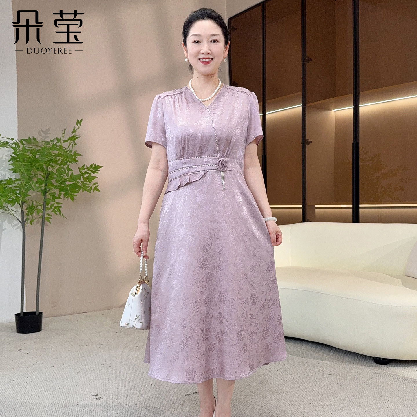 朵莹新款妈妈夏装假两件连衣裙